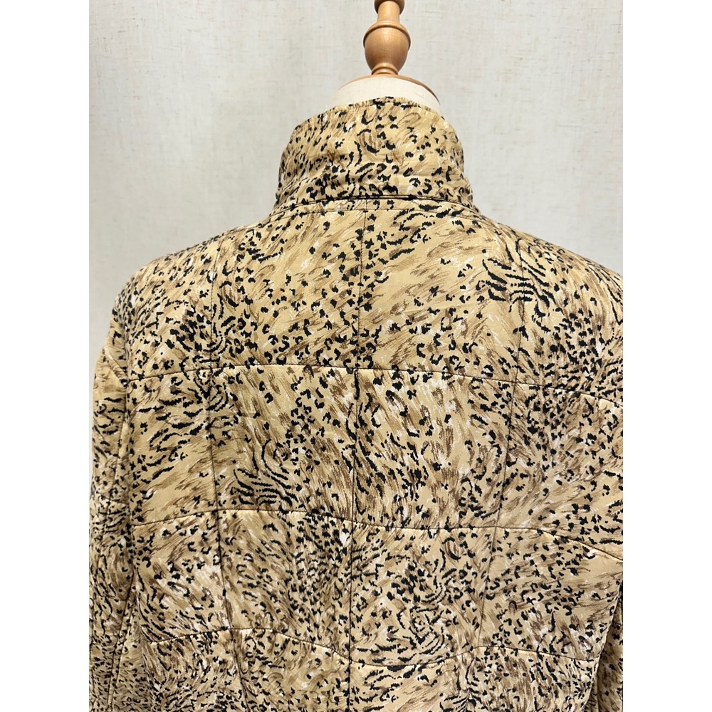 Clio Vintage 90s Quilted Jacket Medium Tan Vintage Animal Print Silk Puffer Coat - Picture 14 of 16